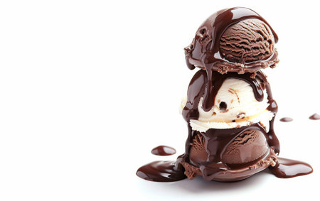 Indulging in Chocolate-Covered Ice Cream Delight On White Background Generative By Ai.の素材