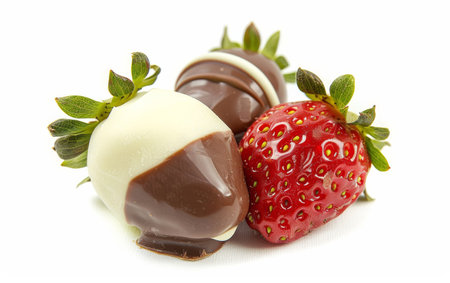 Indulging in Chocolate-Covered Strawberries and Cream Delight On White Background Generative By Ai.の素材