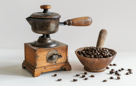 Elevating Coffee Experience with a High-Performance Coffee Grinder On White Background Generative By Ai.の素材