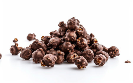Indulging in Chocolate-Covered Popcorn Delight On White Background Generative By Ai.の素材