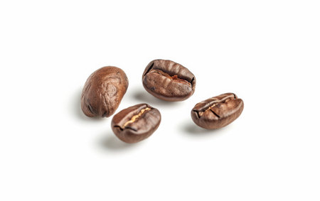 Exploring the Richness of Fresh Coffee Beans On White Background Generative By Ai.の素材