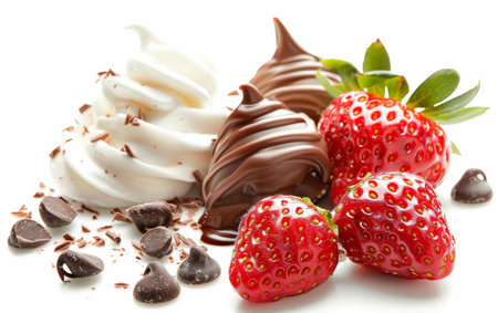 Tempting Tastebuds with Chocolate-Coated Strawberry and Cream Elegance On White Background Generative By Ai.の素材