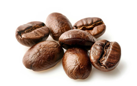 Savoring the Essence of Single-Origin Coffee Beans On White Background Generative By Ai.の素材