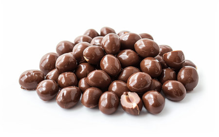 Tempting Tastebuds with Chocolate-Coated Peanut Elegance On White Background Generative By Ai.の素材