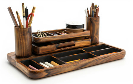 Achieving Order with the Essential Desk Organizer On White Background Generative By Ai.の素材