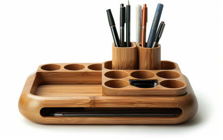 Streamlining Your Work with the Compact Desk Organizer On White Background Generative By Ai.の素材