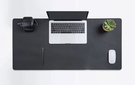 Enhancing Office Aesthetics with the Sleek Desk Mat On White Background Generative By Ai.の素材