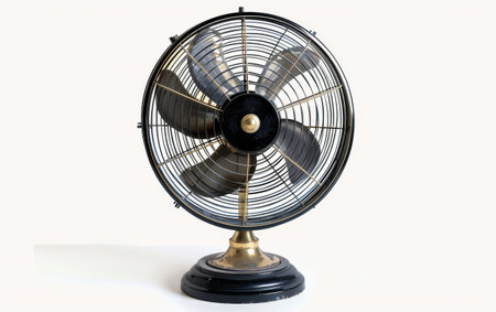 Creating a Refreshing Workspace with a Desk Fan On White Background Generative By Ai.の素材
