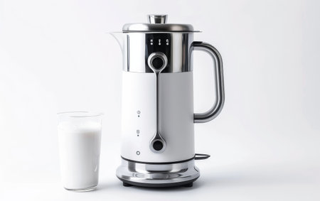 Embracing Frothy Creations with the Electric Milk Frother On White Background Generative By Ai.の素材