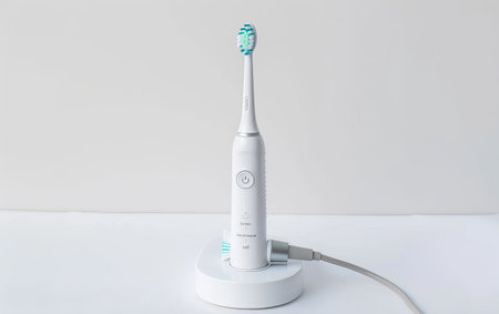 Navigating Dental Wellness with the Electric Toothbrush Charger On White Background Generative By Ai.の素材