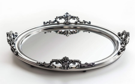 A Visual Symphony with Mirror Tray Decor On White Background Generative By Ai.の素材