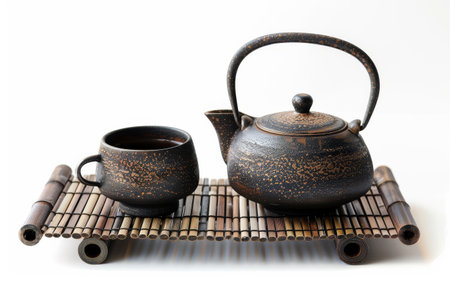 Navigating Tea Culture with a Traditional Tea Set On White Background Generative By Ai.の素材