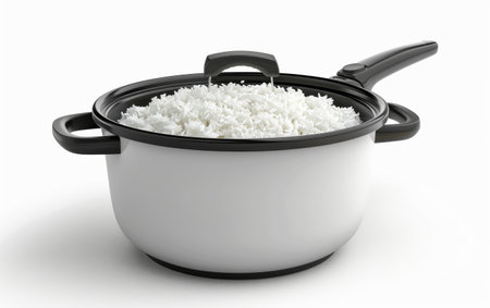 The Art of Rice Cooking in Your Kitchen On White Background Generative By Ai.の素材