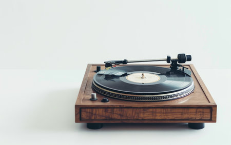Rediscovering Music with a Record Player On White Background Generative By Ai.の素材