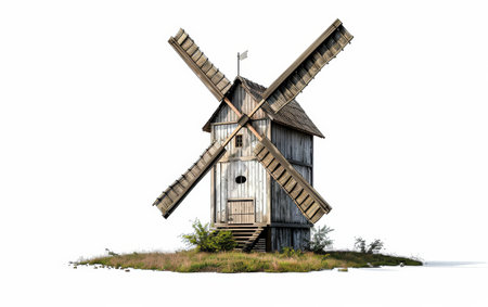 The Beauty and Power of Windmill Landscapes On White Background Generative By Ai.の素材