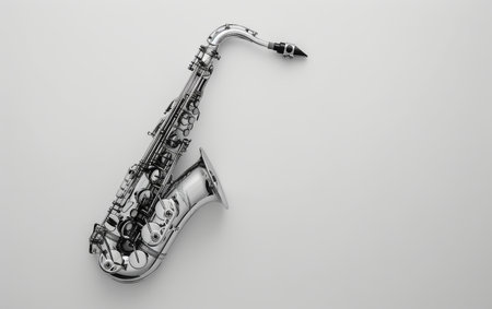 Saxophone Sounds in the Spotlight On White Background Generative By Ai.の素材