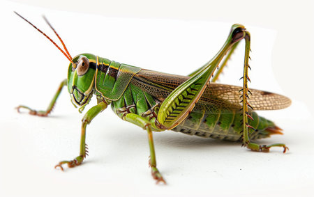 The Vibrant World of a Meadow Grasshopper On White Background Generative By Ai.の素材