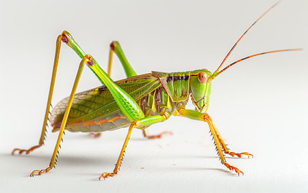 The Green Beauty of a Katydid Nymph On White Background Generative By Ai.の素材