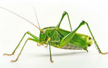 The Camouflage Artistry of Katydids On White Background Generative By Ai.の素材