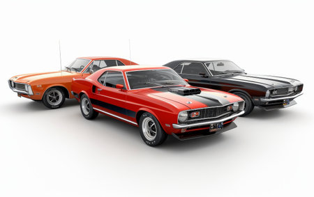 Vintage American Muscle Cars On White Background.の素材