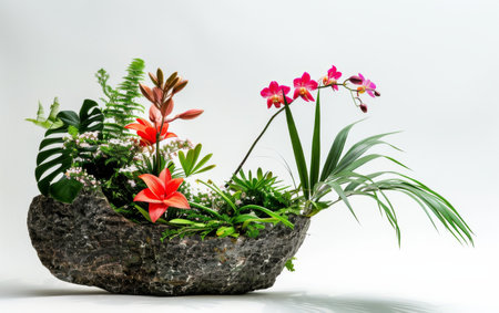 Exploring Ikebana Flower Arrangements On White Background.の素材