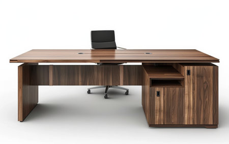 The Contemporary Appeal of L-shaped Desks On White Background.の素材