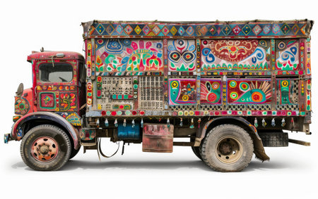 The Colorful World of Pakistani Truck Art On White Background.の素材