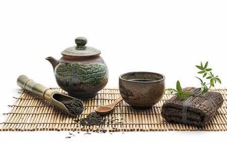 The Elegant Dance of the Tea Ceremony On White Background.の素材