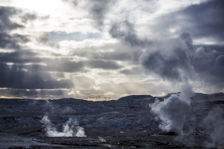 Geothermal volcanic activity in Icelandの写真素材