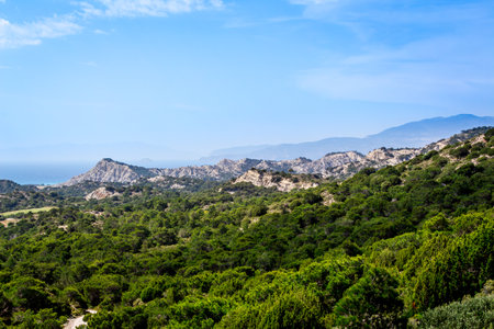 The mountains of the Greek island of Rhodes.の写真素材