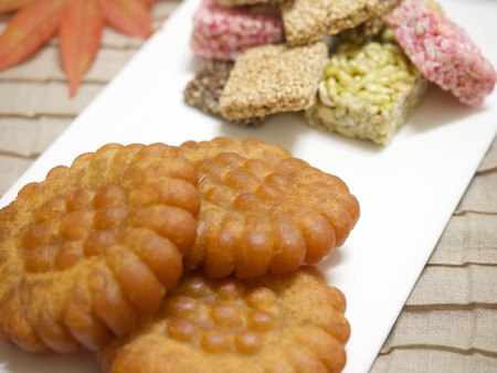 Korean traditional sweets Yakgwa and Gangjeongの写真素材