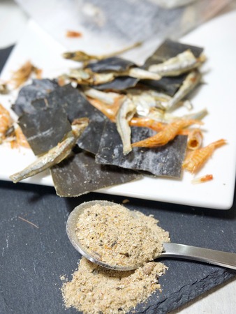 Dried seafood, dried anchovies, and kelp, Powder for soupの写真素材