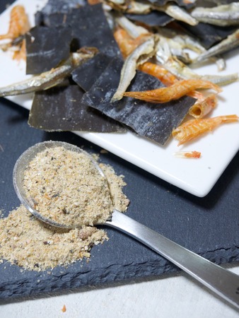 Dried seafood, dried anchovies, and kelp, Powder for soupの写真素材