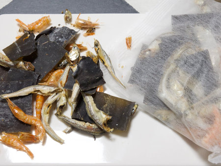 Dried seafood, dried anchovies, and kelp, Powder for soupの写真素材