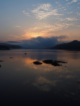 The Morning and Mountain of Daecheong Lake in Cheongju, koreaの写真素材
