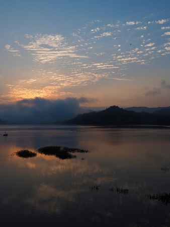 The Morning and Mountain of Daecheong Lake in Cheongju, koreaの写真素材
