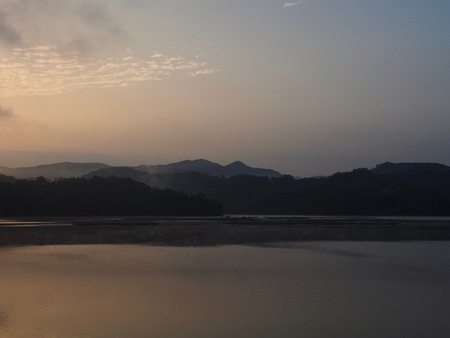 The Morning and Mountain of Daecheong Lake in Cheongju, koreaの写真素材