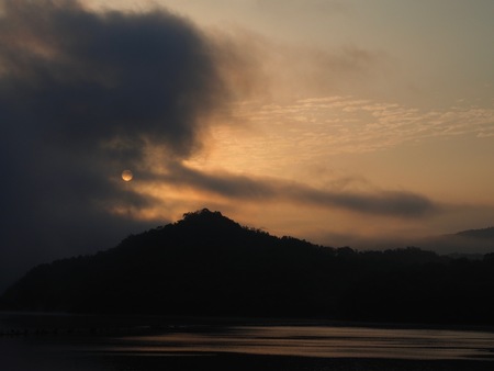 The Morning and Mountain of Daecheong Lake in Cheongju, koreaの写真素材