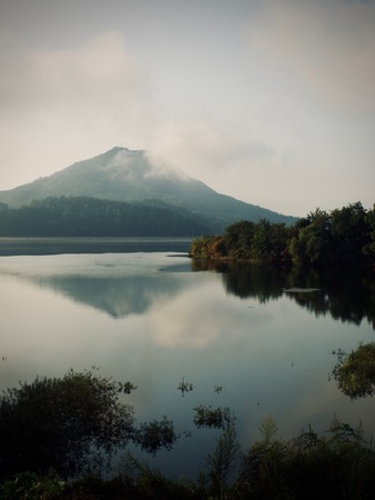 The Morning and Mountain of Daecheong Lake in Cheongju, koreaの写真素材