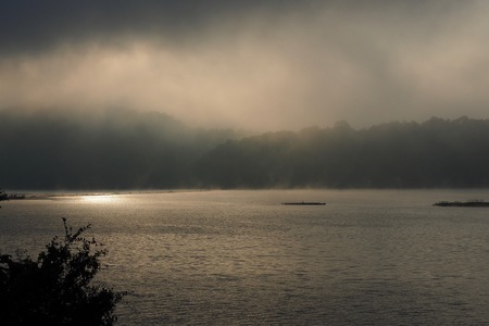 The Morning and Mountain of Daecheong Lake in Cheongju, koreaの写真素材