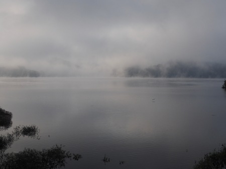 The Morning and Mountain of Daecheong Lake in Cheongju, koreaの写真素材