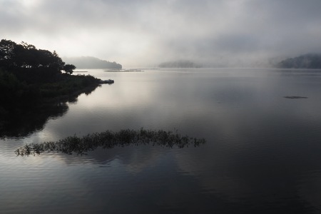 The Morning and Mountain of Daecheong Lake in Cheongju, koreaの写真素材