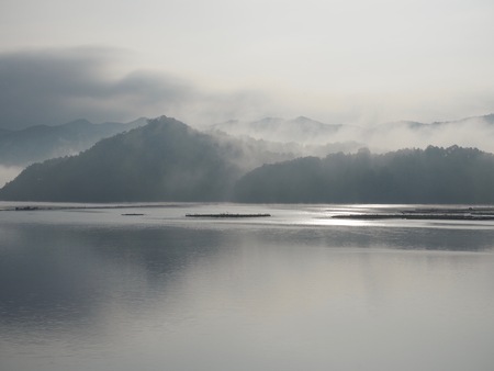The Morning and Mountain of Daecheong Lake in Cheongju, koreaの写真素材