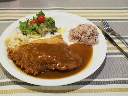 Sweet potato mousse cheese pork cutletの写真素材