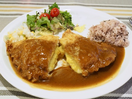 Sweet potato mousse cheese pork cutletの写真素材