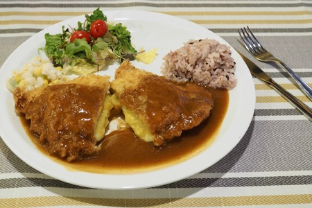 Sweet potato mousse cheese pork cutletの写真素材