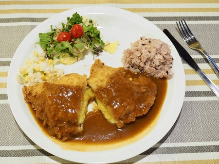 Sweet potato mousse cheese pork cutletの写真素材