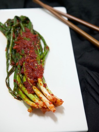 Korean traditional food green onion kimchiの写真素材