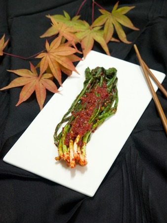 Korean traditional food green onion kimchiの写真素材
