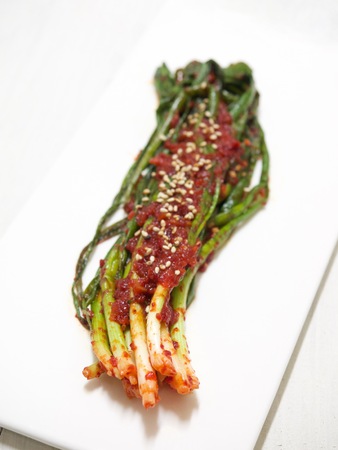 Korean traditional food green onion kimchiの写真素材
